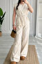 Women's Linen Set – Belted Blouse and Wide-Leg Pants Two-Piece Set