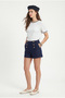 Women's Marine Collar Embroidered 100% Cotton Short Sleeve White Knitted T-Shirt - 4