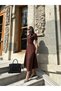 Atlas Fabric Round Neck Princess Sleeve Design Midi Evening Dress Premium Dress - 2