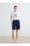 Navy Blue Women's Shorts with Elastic Waist - 4