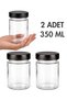 2 Pcs Black Color Deep Lidded Transparent Jam Sauce Canned Peanut Butter Tahini Molasses Glass Jar 350 ml
