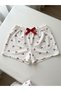3-Piece Cotton Thin Breathable Satin Ribbon Waist Detail Ribbon-Cheerry-Strawberry Patterned Shorts Single Bottom Pajamas - 2