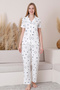 Mrn 6872 Short Sleeve Starry Single Jersey Fabric Buttoned Women's Pajama Set - 3