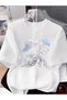 Elegant Pearl Woman Holding a Blue Umbrella in Her Hand Printed Premium Oversize T-Shirt