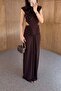 Low-Cut Waist Lycra Brown Maxi Dress - 6
