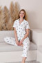 Mrn 6872 Short Sleeve Starry Single Jersey Fabric Buttoned Women's Pajama Set