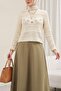 Floral Embroidered Openwork Patterned Knitwear Sweater -Cream