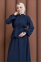 Pleated Front Double Suit in Navy Blue - 6