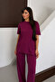 Women's Plum Modal Fabric Short Sleeve Tracksuit Set 1098 - 6
