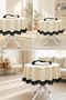 Black Crimped Fringed 100% Cotton Buldan Handmade Authentic Plain Linen Fabric Round Tablecloth - 3