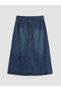 Navy Blue Waist Zippered Stoned A-Line Jean Skirt - 4