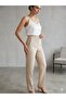 Minella Fashion Women's Beige Skinny Leg Fabric Trousers High Waist Slim Fit Office Chic - 2