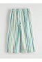 Green Striped Wide Leg Girls' Capri Pants - 3