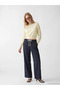 Navy Blue Striped Linen Blend Women's Trousers - 2