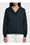 Navy Blue V-Neck Women's Sweatshirt - 3