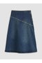 Navy Blue Waist Zippered Stoned A-Line Jean Skirt - 6
