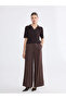 Brown Wide Leg Women's Trousers with Elastic Waist - 4