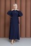 Side Pleat and Belt Detailed Dress Navy Blue - 3