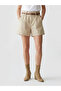 Beige Belted Paperbag Women's Jean Shorts - 4