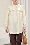 Cupra Shirt with Tie Collar and Elastic Sleeves with Ruffles -Ecru - 3