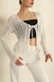 Women's Openwork Perforated Lace-Up Seasonal Spring/Summer Crop Knitwear Cardigan - 3