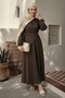 Gathered Collar Gold Buckle Brown Dress