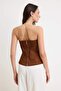 Kahverengi Dikiş Detaylı Peplum Gabardin Dokuma Bluz TWOSS26BZ00448 - 4