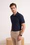 Navy Blue Regular/Normal Cut Textured Polo Neck T-Shirt Tmnss26Po00005 - 2