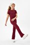 Bordo Pamuklu Düz Esnek Tshirt ve Flare/İspanyol Paça Taytlı Örme Alt-Üst Takım TKDSS25AU00136