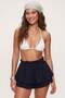 Black Woven Muslin Mini Length Ruffled 100% Cotton Beach Shorts Tbess26Sr00010