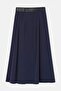 Navy Blue Belted Pleated Long Skirt Tdrss26Et00056 - 5