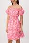 Pink Floral Patterned Elastic Waist Carmen Neck Short / Mini Woven Dress Twoss26El00936 - 3