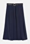 Navy Blue Belted Pleated Long Skirt Tdrss26Et00056 - 4