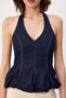Koyu Mavi Halter Yaka Balon Denim Bluz TWOSS26BZ00705 - 8