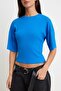 Cobalt Fitted/Fitted Low-Sleeve Three-Quarter Soft Knitted T-Shirt Twoss26Ts00060 - 3