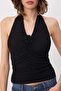Siyah Fitted/Vücuda Oturan Boyundan Bağlamalı Aksesuarlı Yumuşak Örme Bluz TWOSS26BZ00339 - 3