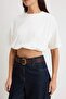 Ekru Boxy Kısa Kollu Büzgülü Super Crop %100 Pamuk Örme T-shirt TWOSS26TS00282 - 3