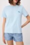 Açık/Bebe Mavi Nakışlı Regular/Normal Kalıp Tok %100 Pamuk Örme T-Shirt TWOSS26TS00144 - 3
