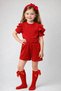 Red Shorts & T-Shirt, Bow Red Socks Corded Fabric Girl's and Baby's 3-Piece Clothing Set - 2