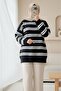 Round Neck Striped Soft Knit Sweater - Black