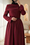 Sendy Two-Piece Pleated Dress with Poplin Skirt - Burgundy