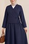 Linen Suit with Lace-Up Front Skirt - Navy - 3