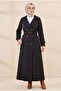 Long Trench Coat with Epaulettes on the Sleeves and Shoulders and Pockets - Black - 4