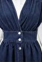 Button-Through V-Neck Sleeveless Denim Pinafore - Navy - 5