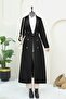 Double Button Belted Trench Coat - Black - 6