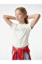 Cotton Lu Ruched Short Sleeve Crew Neck T-Shirt with Stone Detail - 2