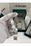 Women's Wristwatch Quartz Movement – Silver Strap Striped White Dial Stone Detail Dm-00114L-A1 - 7