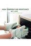 Heat Resistant Silicone Oven Mitts,Waterproof Five-Finger Cooking Gloves,Light Green,2 Pack - 5