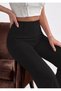 Women's Black Ribbed Wide Leg Diver Pants Regular Waist Casual Daily Wear - 3