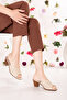 Women's Genuine Leather Heels Slipper Vdt.222 Beige - 2